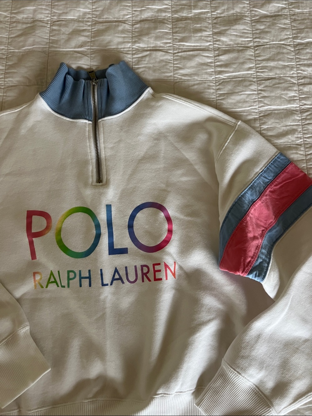 Ralph Lauren Polo 1/4 zip sweater white Large ombré L - Picture 6 of 12
